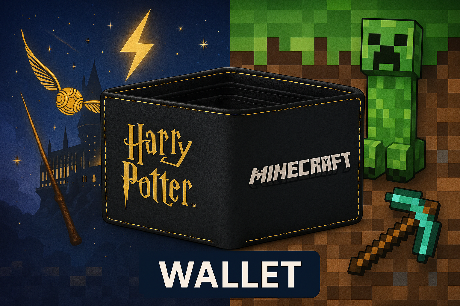 Harry Potter and Minecraft wallet banner