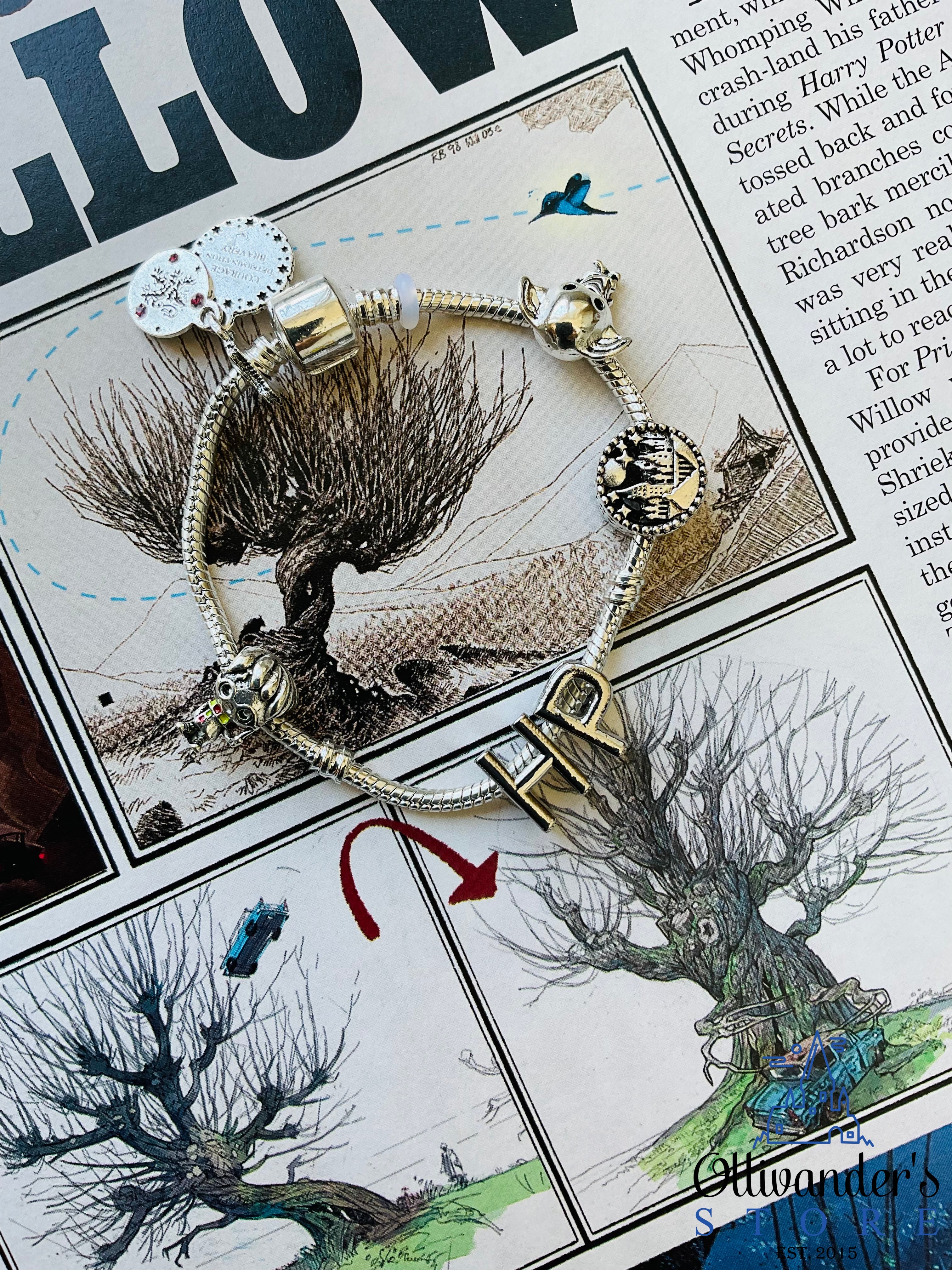 მოვერცხლილი სამაჯური 6 ჩარმით დობი ჰოგვორტსი ჰარი ჰპ და ფირფიტა