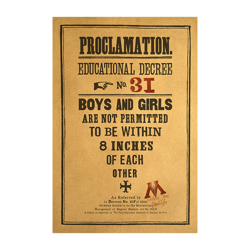 პროკლამაცია დოლორეს ამბრიჯი ჰოგვორტსის დირექტორი მაგიის სამინისტრო სევერუს სნეიპი ალბუს დამბლდორი ჰარი პოტერის ნივთები აქსესუარები საჩუქრები